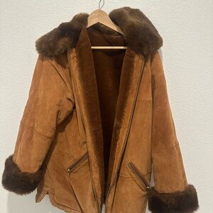 Brown Shearling Women's Oversized Jacket Reversible (suede/fur) size S
